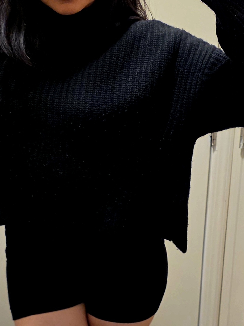 NAADAM Black Cropped Turtleneck Sweater